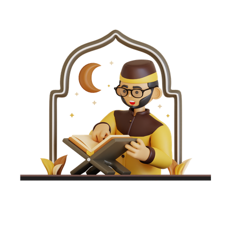 Man Reading Al Quran  3D Icon