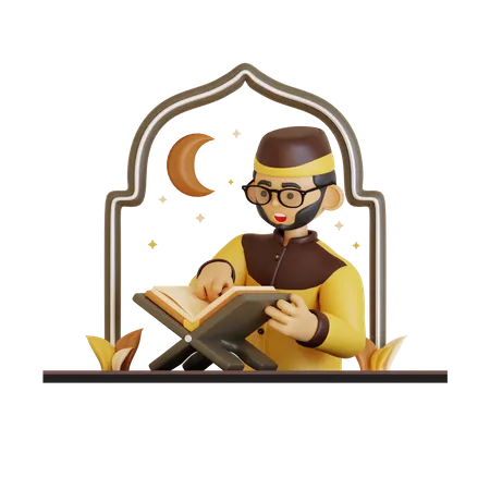 Man Reading Al Quran  3D Icon