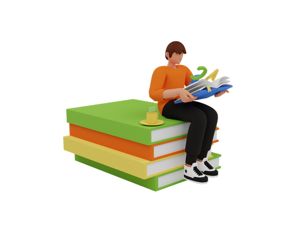 Man reading book  3D Illustration