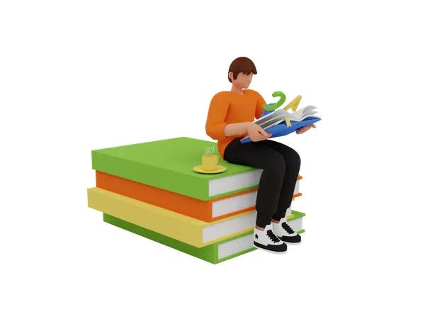 Man reading book  3D Illustration