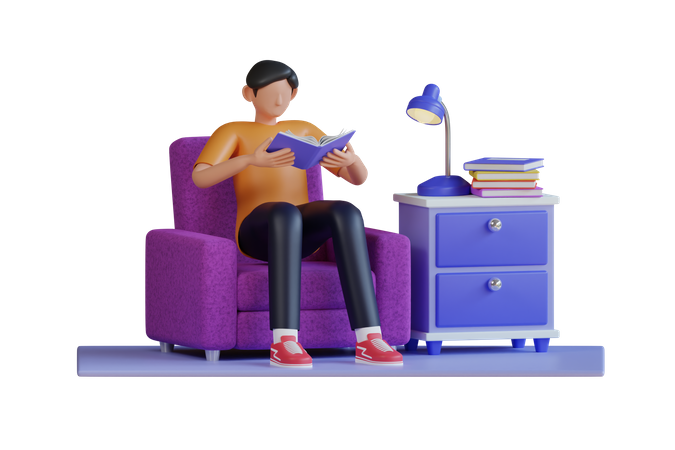 Man Reading Book  3D Illustration