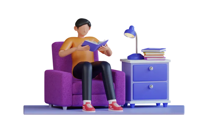 Man Reading Book  3D Illustration