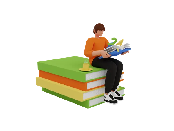 Man reading book 3D Illustration