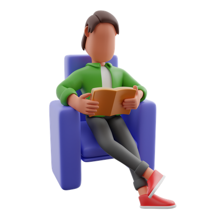 Man Reading Book In Chair  3D Icon