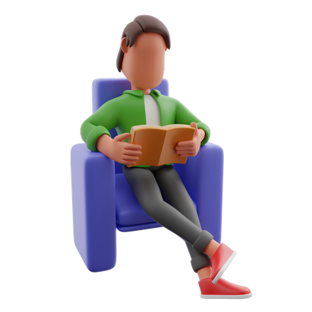 Man Reading Book In Chair  3D Illustration