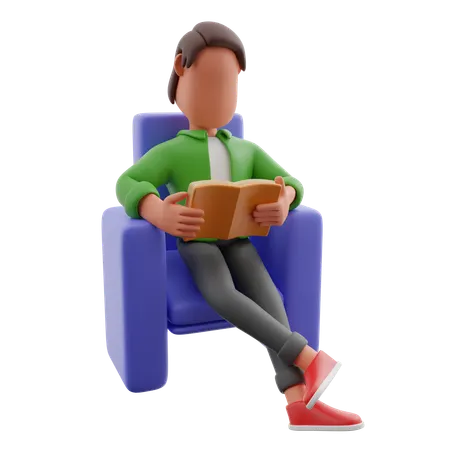 Man Reading Book In Chair  3D Illustration