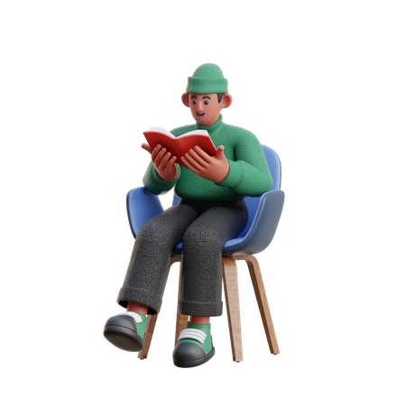 Man Reading Book while Sitting on Chair  3D Illustration