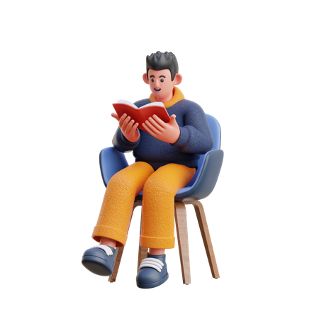 Man Reading Book while Sitting on Chair  3D Illustration