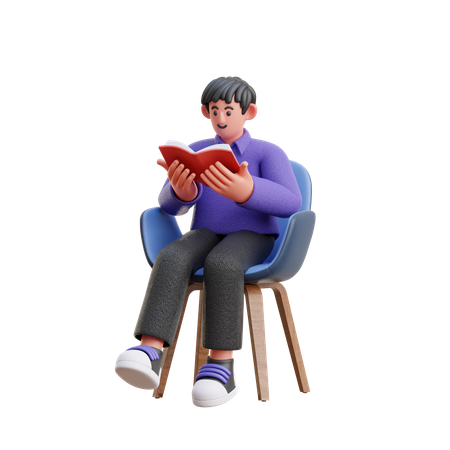 Man Reading Book while Sitting on Chair 3D Illustration
