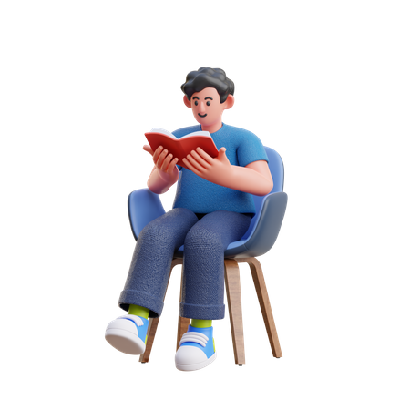 Man Reading Book while Sitting on Chair 3D Illustration