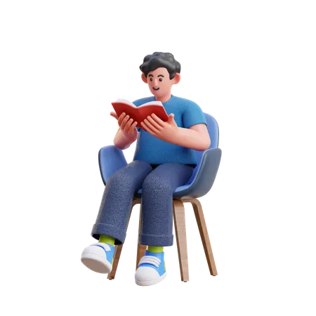 Man Reading Book while Sitting on Chair  3D Illustration