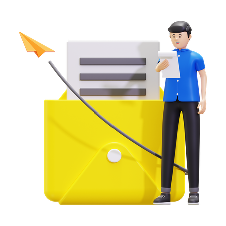 Man Reading Email Content  3D Icon
