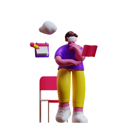 Man reading in metaverse  3D Icon
