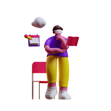 Man reading in metaverse  3D Illustration