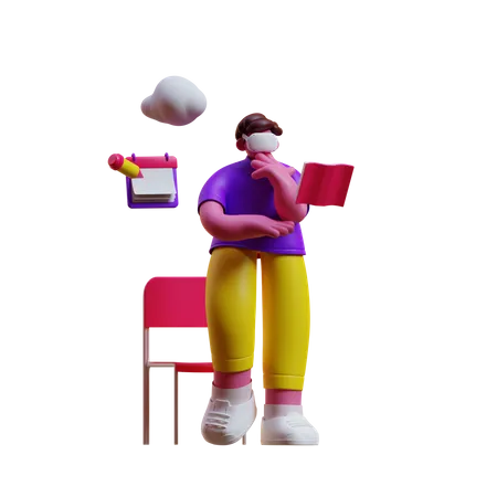 Man reading in metaverse  3D Illustration
