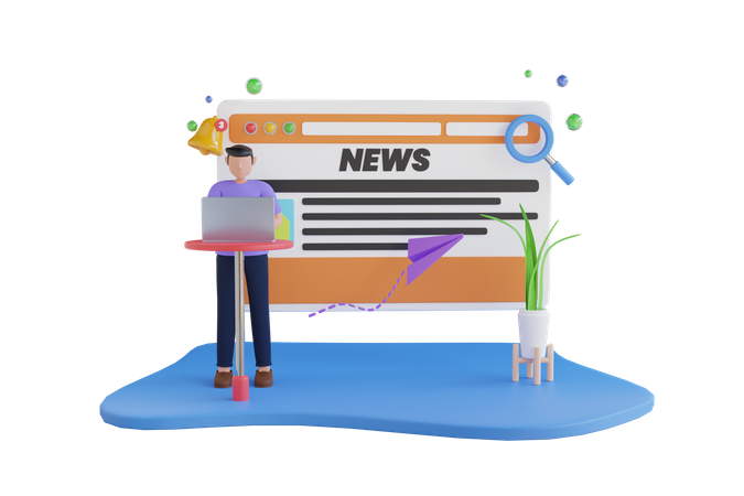 Man reading news online  3D Icon