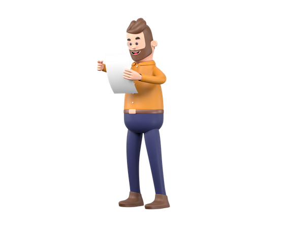 Man reading report 3D Illustration