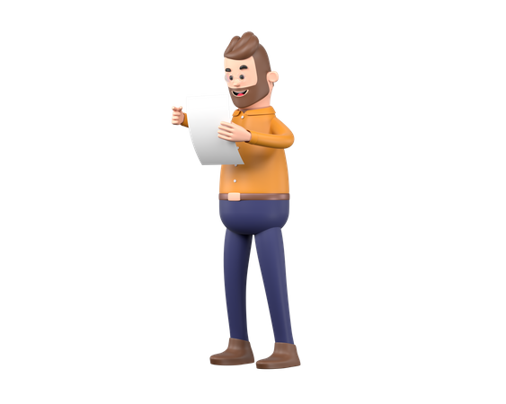 Man reading report  3D Illustration