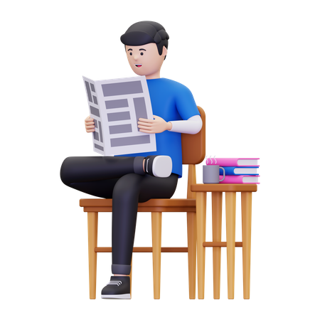 Man reading the newspaper while having coffee  3D Icon