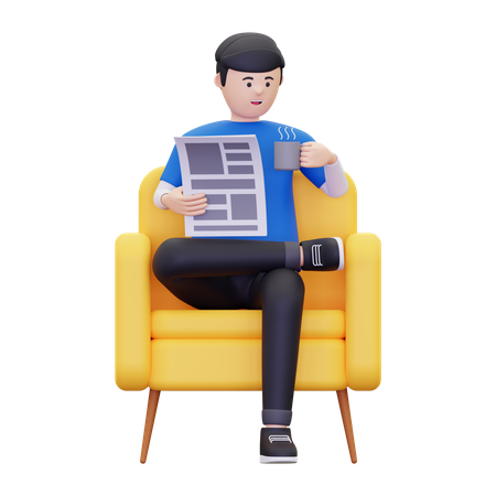 Man reading the newspaper while having coffee  3D Icon