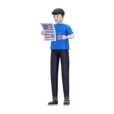 Man reading the newspaper while having coffee  3D Icon