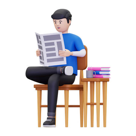 Man reading the newspaper while having coffee  3D Illustration