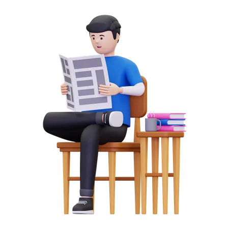 Man reading the newspaper while having coffee  3D Illustration