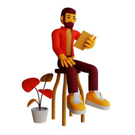 Man reading while sitting on table 3D Illustration