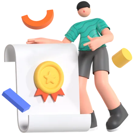 Man receiving Certificate  3D Illustration