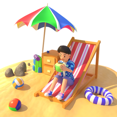 Man relax on beach  3D Illustration