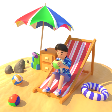 Man relax on beach 3D Illustration