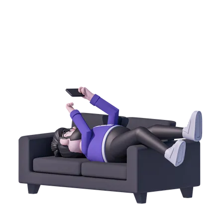 Man Relax On Sofa Type Massage On Mobile  3D Icon