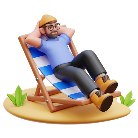 Man Relaxing At Beach  3D Illustration