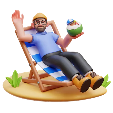 Man Relaxing On Beach  3D Illustration