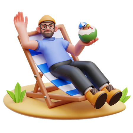 Man Relaxing On Beach  3D Icon