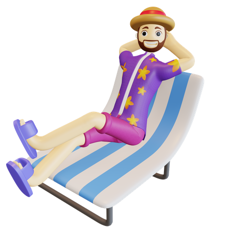 Man Relaxing on Beach  3D Illustration