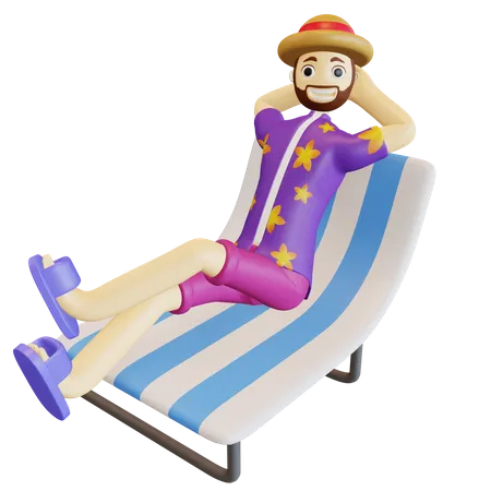 Man Relaxing on Beach  3D Illustration