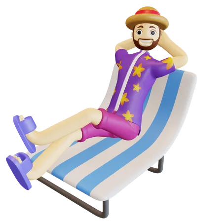 Man Relaxing on Beach 3D Illustration