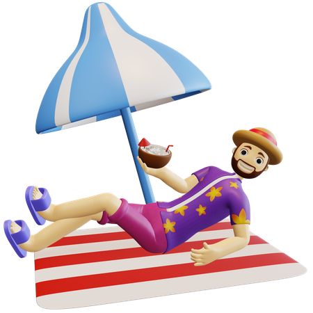 Man Relaxing on beach and enjoy coconut drink  3D Icon