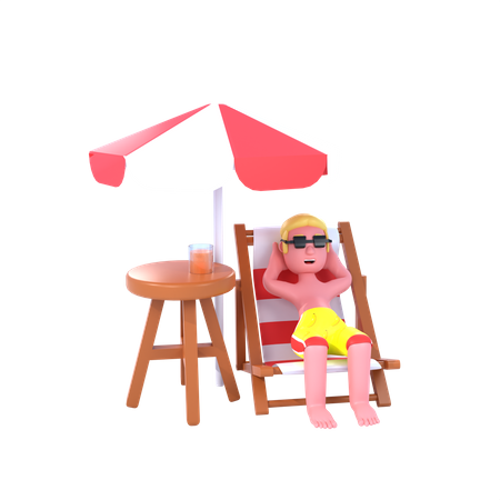 Man Relaxing On Beach Chair  3D Icon