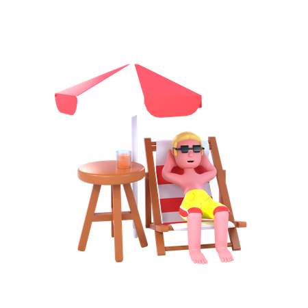 Man Relaxing On Beach Chair  3D Illustration