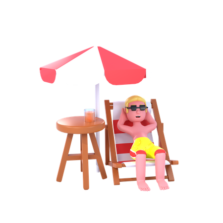 Man Relaxing On Beach Chair 3D Illustration