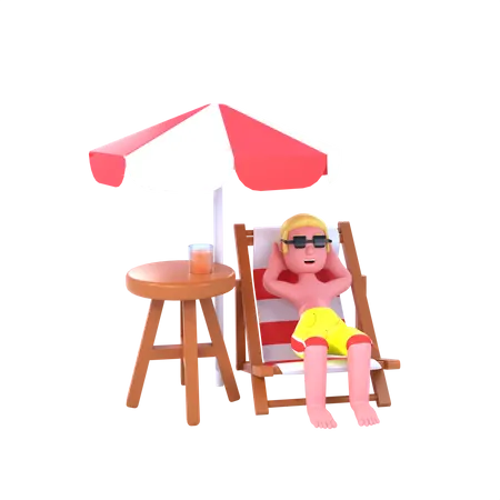 Man Relaxing On Beach Chair 3D Illustration