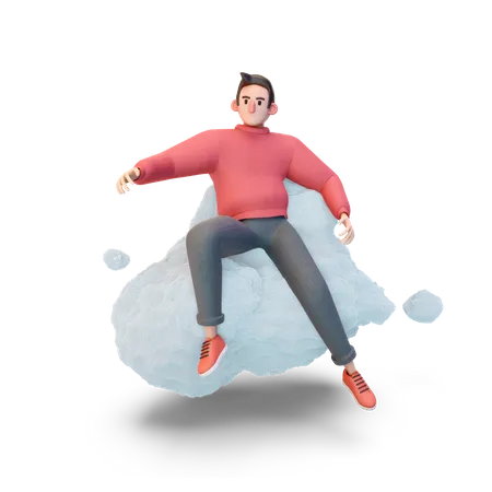 Man relaxing on cloud  3D Illustration