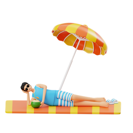 해변에서 휴식을 취하는 남자  3D Illustration