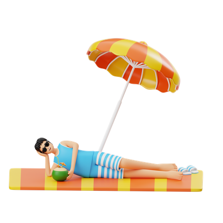 Man Relaxing On The Beach  3D Illustration