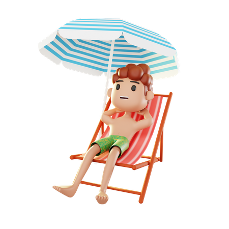 Man relaxing on the beach 3D Illustration