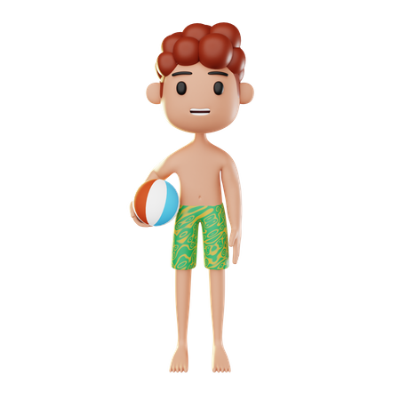 Man relaxing on the beach and playing ball  3D Illustration