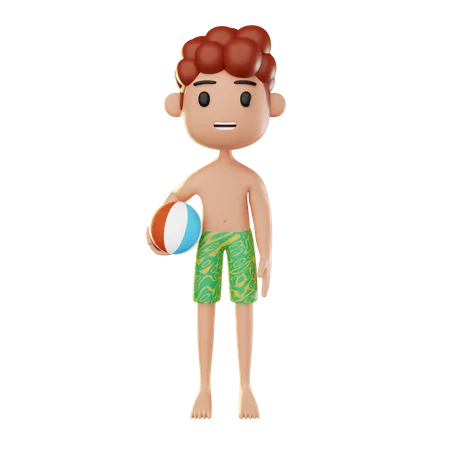 Man relaxing on the beach and playing ball  3D Illustration