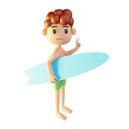 Man relaxing on the beach playing surfing  3D Illustration